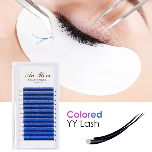 Vista 7 de Extensiones de pestañas en Y de colores, YY, extensiones de pestañas postizas en abanico, extensiones de pestañas azules, rizo D, 0.003 in