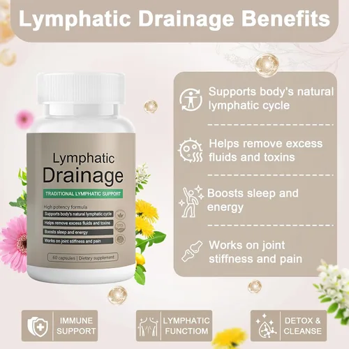 Vista 2 de Cápsulas de drenaje linfático: suplemento de drenaje linfático para la salud inmune y el equilibrio de líquidos, con equinácea, diente de león