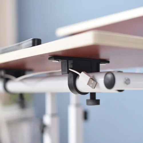 Vista 4 de soges Escritorio de pie con ruedas ajustable en altura, escritorio móvil para computadora de pie de 31.5 pulgadas, soporte superior inclinable