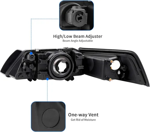 Vista 3 de DWVO Conjunto de faros delanteros compatible con faros Ford Mustang 99 00 01 02 03 04 1999-2004 (carcasa negra)