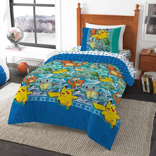 Vista 8 de Juego de ropa de cama Northwest Pokémon para cama individual, Pikachu Eevee Charmander Squirtle, ropa de cama de anime, favoritos de Kanto