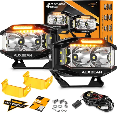 Vista 12 de Auxbeam Cápsula LED de cubo de 4 pulgadas y 92 W con DRL ámbar, luces V-MAX Series Offroad Pod con disparador lateral y cubiertas ámbar, cubo LED