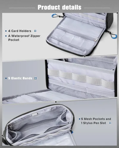 Vista 3 de Smasrob Organizador de Electrónicos Estuche de Viaje, Bolsa Técnica Resistente al Agua Funda para Cargador para Cable, Cable, Tarjetas, Teléfono