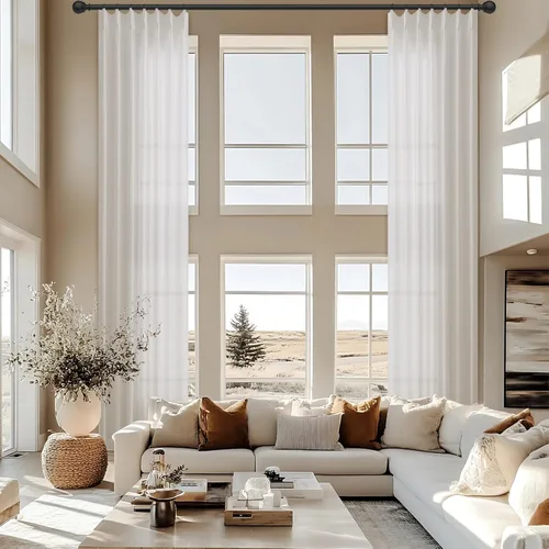 Vista 15 de Cortinas extra largas con pliegues de lino taupe beige de 132 pulgadas de largo para sala de estar con techo alto, dormitorio, cortinas de ventana