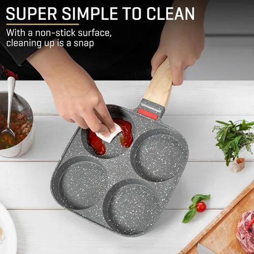 Vista 6 de MyLifeUNIT Sartén para Huevos, Sartén para Freír Huevos de 4 Tazas con Tapa, Cocedor de Huevos Antiadherente de Aleación de Aluminio para Desayuno