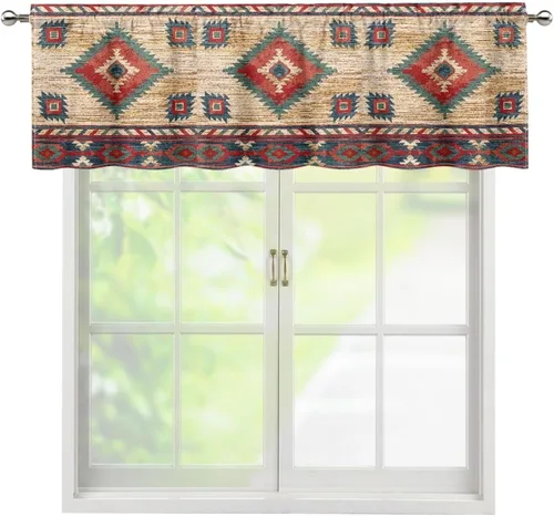 Vista 6 de ZFRXIGN Cortina de cenefa de cocina de caballo occidental para ventanas pequeñas, bolsillo azteca tribal cortinas opacas cortas para sala de estar