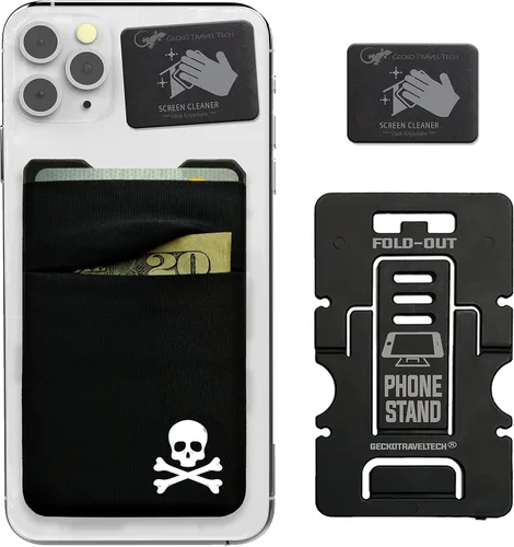 Vista 28 de Doble bolsillo - Soporte adhesivo para tarjetas - Bolsa para teléfono celular - Bolsillo de licra - Lleva tarjetas de crédito y dinero en efectivo