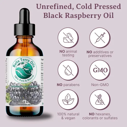 Vista 4 de Bella Terra Oils - Aceite de semilla de frambuesa negra de 8 onzas - Elixir natural mejorado con ácido elágico y vitamina A, secreto cosmético