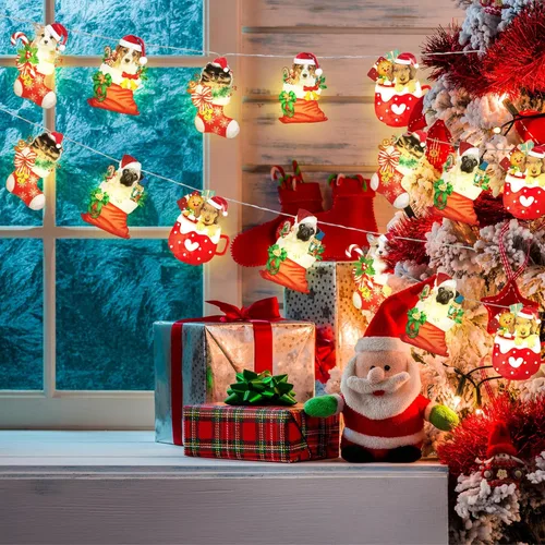 Vista 3 de Guirnalda de luces de Navidad para perro, 20 luces LED de 10 pies, linda cadena de luces colgantes para árbol de Navidad, funciona con pilas, luces