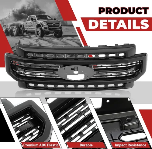 Vista 3 de HECASA Parrilla frontal superior compatible con parachoques Ford F250 F350 Super Duty 2020-2022 pintada en negro