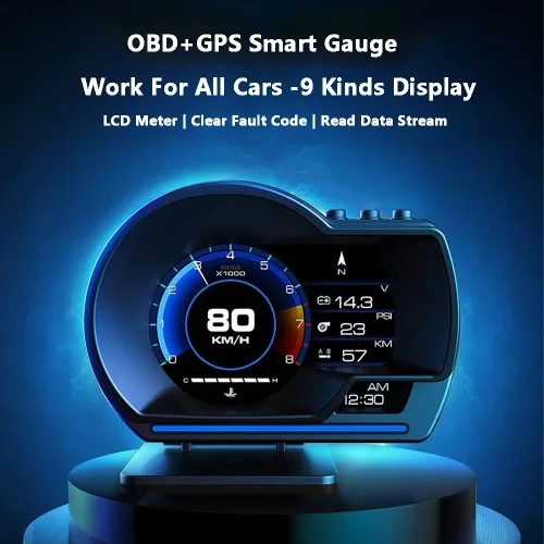 Vista 3 de Riloer Pantalla frontal para coche, GPS+OBD HUD Head Up Display P6 para la mayoría de los coches (negro)