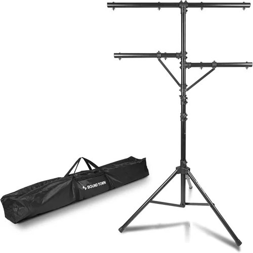 Vista 9 de Sound Town Paquete de 2 soportes de iluminación para DJ, altura ajustable, 9 pies de alto, con barras laterales y base de trípode (STLS-M09-PAIR)
