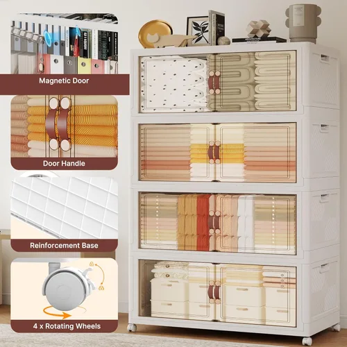 Vista 4 de 400QT Extra Large Stackable Storage Bins with Lids & Wheels & Door, 100Gal Foldable Collapsible Closet Organizers, Plastic containers drawers for