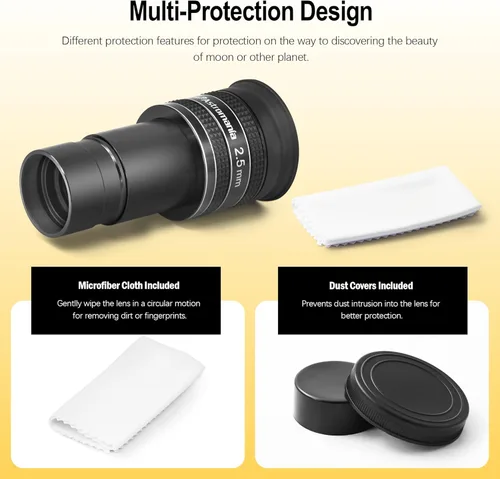 Vista 7 de Ocular de Telescopio Astromania 2.5mm, Ocular de Campo Aparente de Ángulo Amplio de 58 Grados Planetario para Telescopio de Astronomía de 1.25