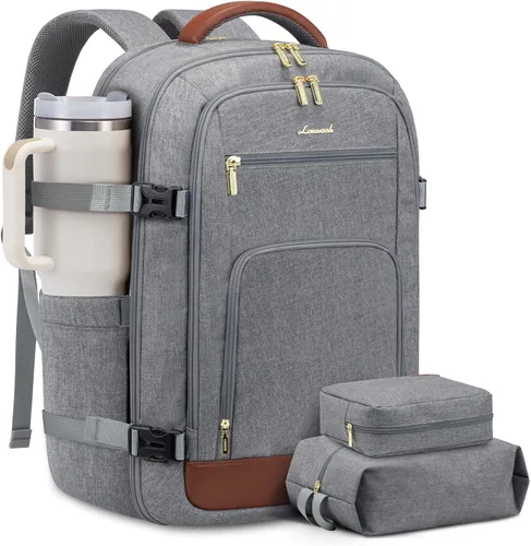 Vista 19 de LOVEVOOK Mochila de viaje para mujer y hombre, Beige, Mochilas de viaje