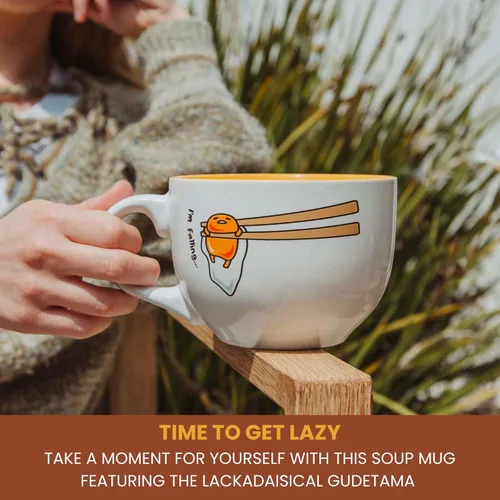 Vista 4 de Sanrio Gudetama "I'm Falling" - Tazón de cerámica para sopa para helado, cereales, bebidas, capacidad para 24 onzas