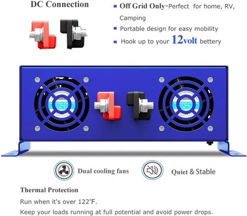 Vista 3 de Inversor de onda sinusoidal pura de 4000 W, 12 V CC a 120 V CA, inversor de corriente de 4000 W, sobretensión, convertidor de potencia de 8000 W