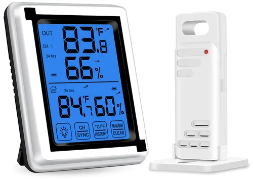 Medidor de humedad higrómetro, termómetro inalámbrico para interiores y exteriores con 1 sensor remoto, termómetro de habitación para el hogar,