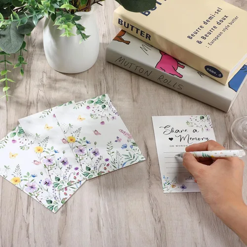 Vista 6 de Fainne 50 tarjetas florales de compartir una memoria con caja de celebración de la vida, tarjetas de consejos funerarios, tarjetas de agradecimiento