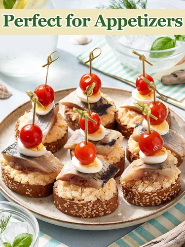 Vista 6 de 500 piezas de pinchos de bambú 4.8 '' palillos de dientes biodegradables naturales para aperitivo Looped Knot Cocktail Picks for Wedding Holiday