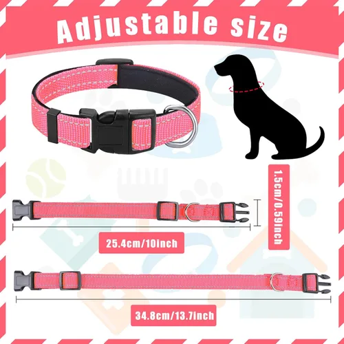 Vista 2 de 6 piezas de collar reflectante para perro, suave, acolchado, transpirable, ajustable, de nailon para mascotas, con hebilla de bloqueo de seguridad