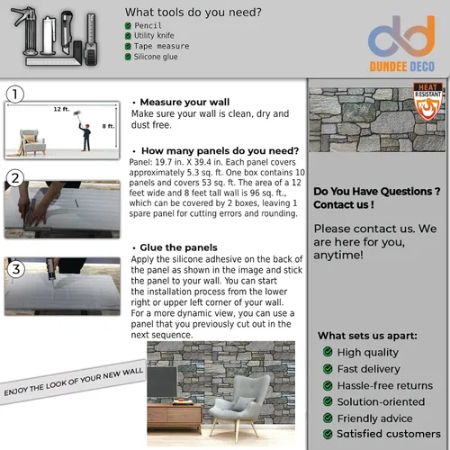 Vista 9 de Dundee Deco Paneles de pared 3D – Revestimiento, paneles de pared con aspecto de piedra aguamarina pálida, revestimiento de espuma de poliestireno