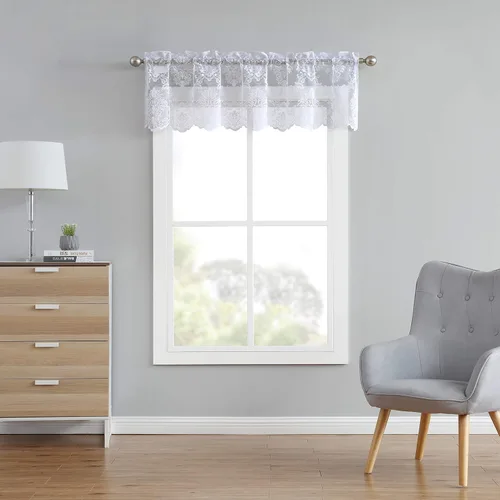 Vista 3 de Cortinas de encaje LinenZone para cocina. Tratamiento para ventana de cocina o ventana pequeña. Las capas de café se pueden combinar con swags