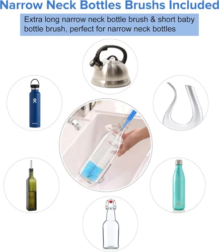 Vista 4 de Juego de 5 cepillos para limpiar botellas, cepillo de limpieza de botellas de mango largo y cepillo limpiador de pajillas para lavar botellas