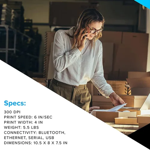 Vista 3 de Zebra ZD6A043-301F00EZ Modelo ZD621 Impresora de escritorio de transferencia térmica, resolución de 300 ppp, velocidad de impresión de 6