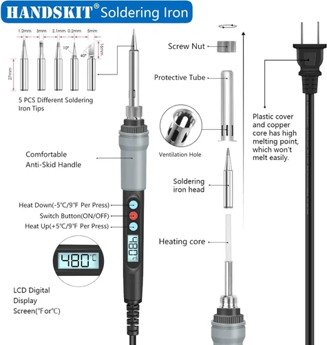 Vista 2 de HANDSKIT - Kit de soldadura, kit de hierro HANDSKIT Soldeirng, herramientas de soldadura electrónica con temperatura ajustable, bomba
