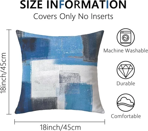Vista 7 de Juego de 4 fundas de almohada abstractas de color azul y gris de 18 x 18 pulgadas, arte moderno de galería, fundas de almohada decorativas azul
