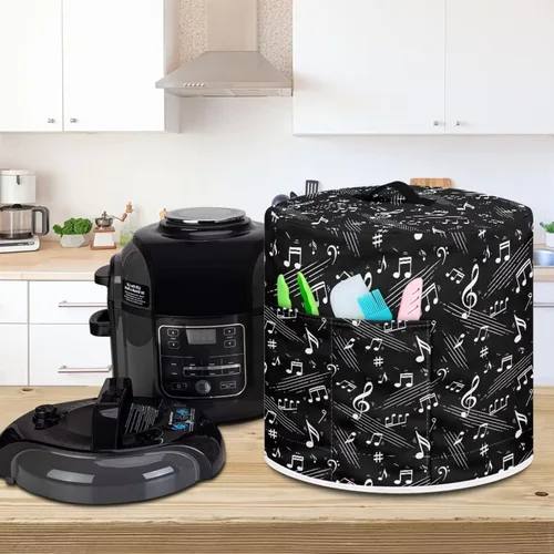 Vista 3 de Cubierta antipolvo negra para electrodomésticos de 8 cuartos de galón, olla a presión, accesorios para freidora de aire, patrón de notas musicales