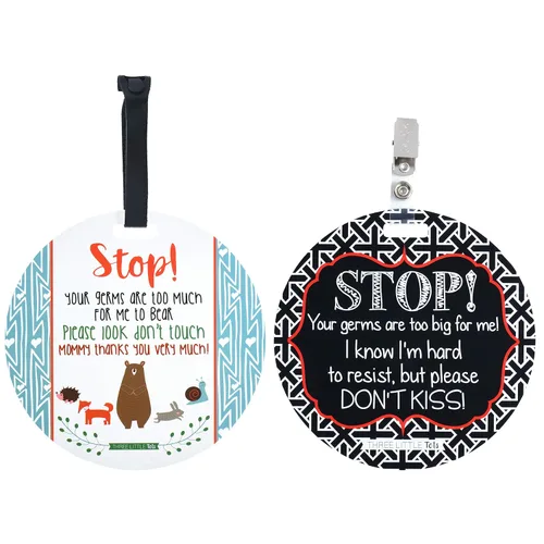 Vista 29 de Three Little Tots Paquete de dos señales de asiento de coche y cochecito de bebé en blanco y negro sin tocar - Seguridad probada por CPSIA