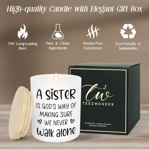 Vista 4 de TEEZWONDER Regalos para hermana – Una hermana nunca camina sola vela de larga duración vainilla lavanda 10 oz – Regalos cristianos de cumpleaños