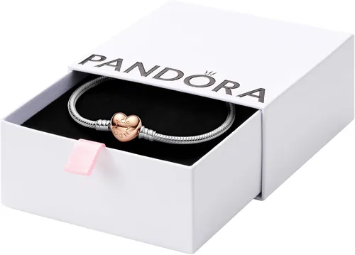 Vista 2 de Pandora Moments - Pulsera de cadena de serpiente con cierre de corazón, pulsera para mujer, compatible con momentos, con caja de regalo