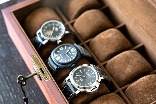 Vista 3 de Estuche de almacenamiento de relojes de Caddy Bay, estilo retro, de madera y cristal, ventana transparente, puede guardar más de 10 relojes