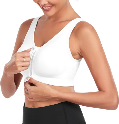 Vista 6 de Brasier deportivo con cierre frontal para mujer, posoperatorio, sin varillas, para yoga