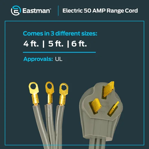 Vista 6 de Eastman Cable para estufa eléctrica de 5 pies, 50 amperios, 3 clavijas, 61242