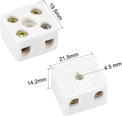 Vista 2 de uxcell Bloques de terminales de cerámica de 2 vías Conectores de cerámica de porcelana de alta temperatura 0.846x0.768x0.559 in para cable de cable
