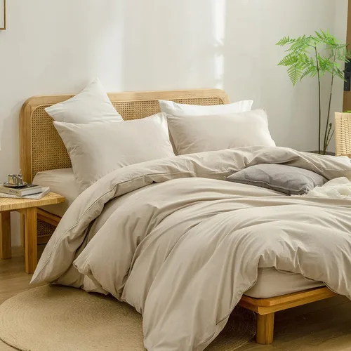 Vista 5 de BESTOUCH Juego de funda de edredón 100 % algodón lavado, tacto súper suave, cómodo, elegante, ligero, juego de ropa de cama de 2 piezas, color gris