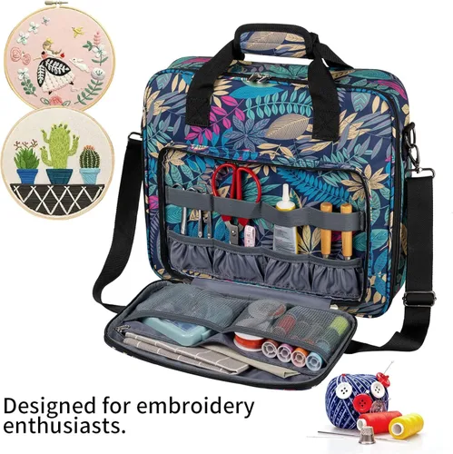 Vista 3 de BAGLHER Bolsa organizadora de punto de cruz y bordado, gran almacenamiento portátil para proyectos con 3 compartimentos, funda de transporte