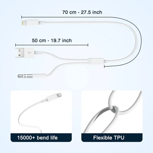 Vista 7 de iSkey Cable auxiliar para iPhone, cable auxiliar 2 en 1 de 0.138 in para automóvil con cable de carga compatible con iPhone 13, 12, 11, XS, XR, X