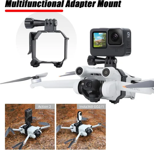 Vista 2 de Mini 3 Pro Adaptador Mount Bundle para DJI Mini 3 Pro Drone Action 2 para Gopro Hero 10/9/8 Insta360 Go 3/2/1 Cámaras Soporte Extendido Accesorios