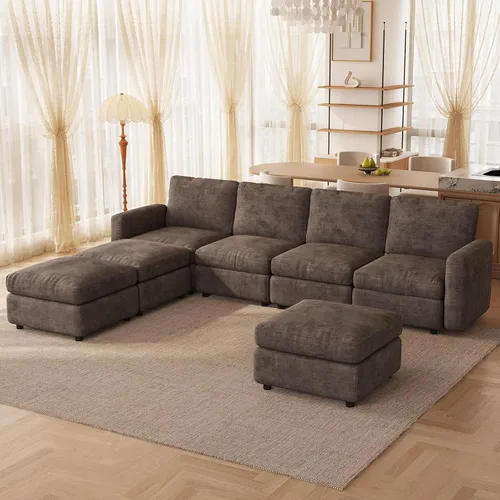 Vista 53 de Guyii Sofá modular de terciopelo, moderno sofá de 4 plazas de gran tamaño con 3 almohadas y reposapiés de almacenamiento, sofá convertible de 115.74