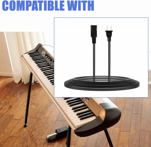 Vista 4 de Cable de alimentación de CA cuadrado de 2 clavijas de 8 pies para Roland FP-8 JX-8P JX-10 EP-50