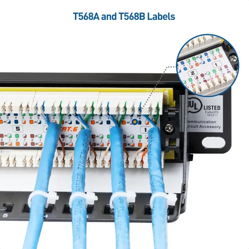 Vista 4 de Panel de conexiones Cable Matters de 24 puertos para montaje en rack o en pared de 19 pulgadas con barra de soporte, Panel de conexiones de red Cat6