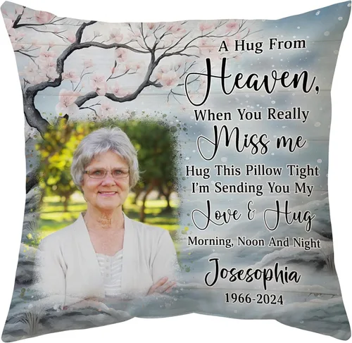 Vista 30 de Hyturtle Almohada conmemorativa personalizada de condolencias con inserto de 12 x 12 pulgadas, regalos impresos de doble cara para la pérdida de un