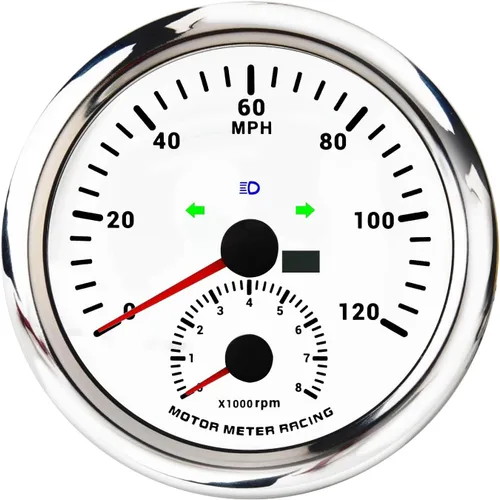 Vista 17 de MOTOR METER RACING W Pro 85mm 3-3/8" Velocímetro GPS Digital Odómetro 200 MPH/300 KMH Impermeable Dial Blanco LED Rojo para Coche Camión Marino