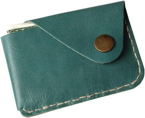 Vista 4 de Tarjetero de cuero recuperado minimalista hecho a mano Cartera simple delgada y de gran capacidad bolsillo frontal titular de la tarjeta