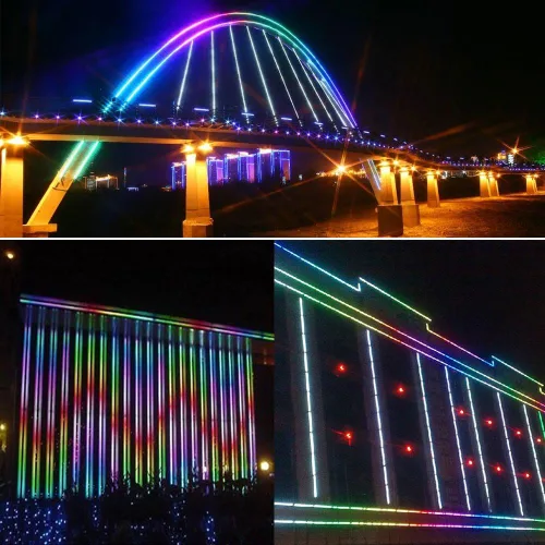 Vista 2 de Tira de luz LED RGB de 16.4 pies, AC 110-120V 60 LEDs/M SMD 5050 Control remoto táctil, multicolor, impermeable, flexible, tira de luces